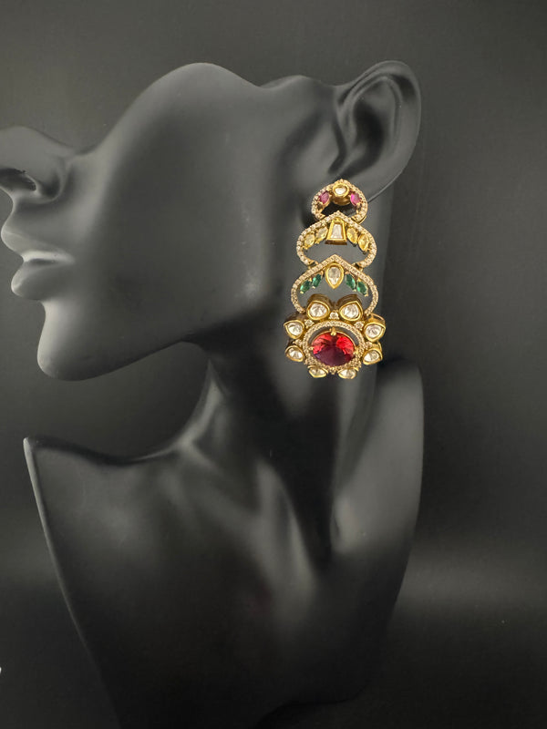 Cubic Zirconia, Kundan, Stone Chandelier Drop Earrings, Moissanite, CZ, Designer jewelry