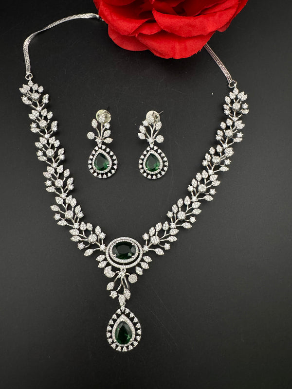 Crystal, Nano Setting CZ Diamond Statement Necklace Set, White Gold Plated Choker, nature inspired