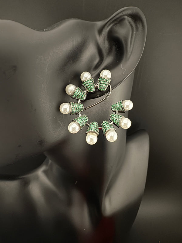 Premium Nano Setting Cubic Zirconia pearl Oversized Studs earrings in silver color is designer Inspired Statement earring/Bridal, Indian