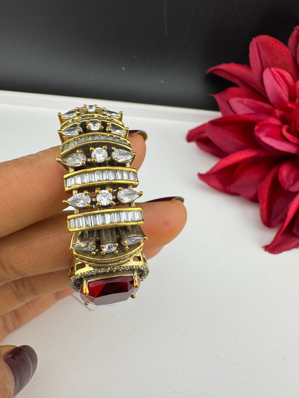 Moissanite Kundan, Crystal, CZ Adjustable Gold Polish Bracelet, Kids Bracelet fits 2.4"