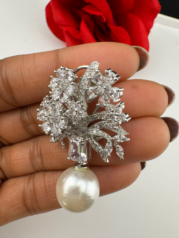 Cubic Zirconia, Diamond, pearls, Step cut crystal Dangle Drop earrings, Indian Jewelry