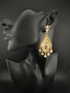 CZ and Gold, Mother of Pearl Chandelier Drop Earrings, Bridal, MOP Designer jewelry
