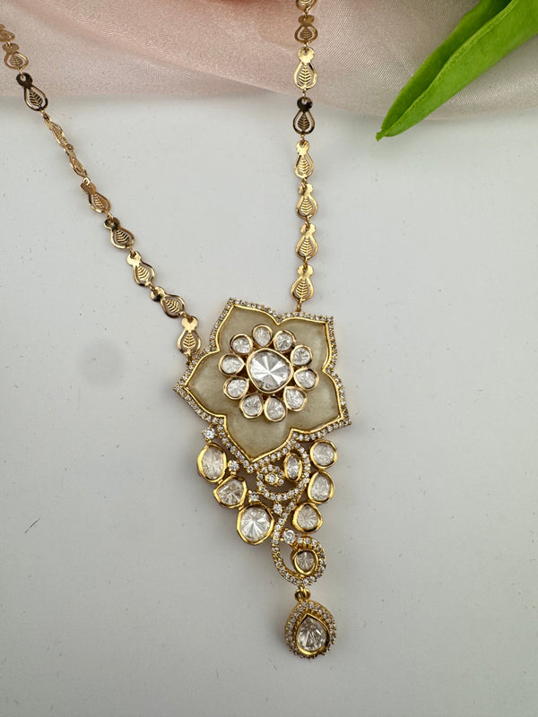 Kundan, CZ, MOP Pendant Necklace Set with Earrings, Everyday Wear Jewelry
