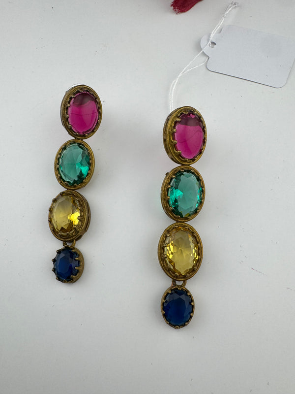 Matt Gold, stone Long Earrings, Multicolor, Bridesmaid Gift, Designer jewelry