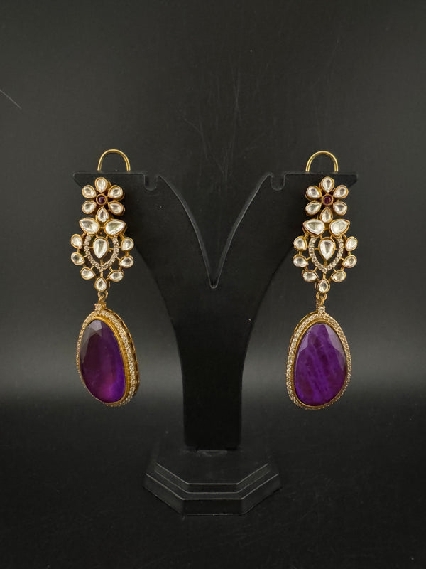 Kundan, CZ, Gold, Doublet Stone Chandelier Long Earrings, Bridal, Moissanite, CZ, Designer jewelry