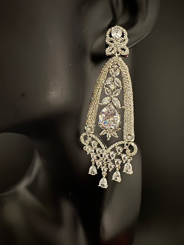 Premium Cubic Zirconia Crystals Chandelier earrings is designer Inspired, Statement Long sleek earring, Bridal, Party, Wedding jewelry, chic