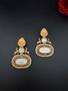 Antique Gold, Enamel, Mother of Pearl Chandbali Dangle Earrings, Amrapali inspired Designer jewelry