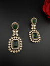Green and Gold Kundan, Stone Chandelier Drop Earrings, Bridal, Moissanite, CZ, Designer jewelry