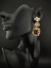 Red and Gold Kundan, Stone Chandelier Drop Earrings, Bridal, Moissanite, CZ, Designer jewelry