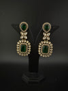 Green and Gold Kundan, Stone Chandelier Drop Earrings, Bridal, Moissanite, CZ, Designer jewelry
