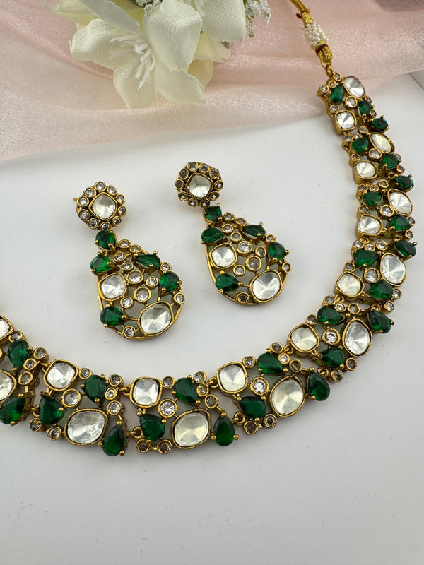 Stones, CZ, Kundan Gold necklace set, Indian Bridal Jewelry set