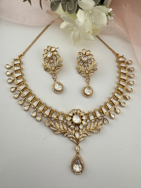 Moissanite Kundan Gold necklace set, Indian Bridal Jewelry set