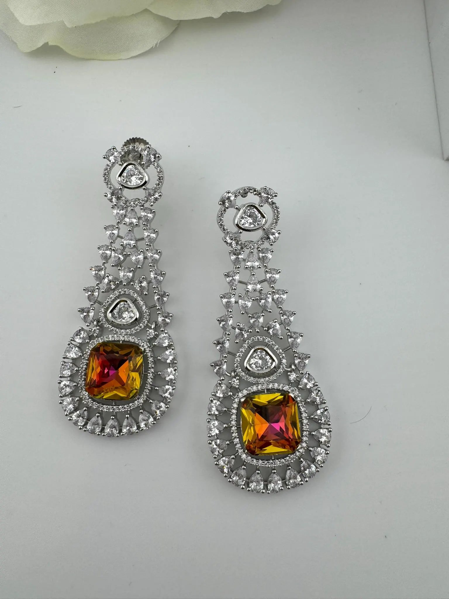 Premium Long Earring with Swarovski Crystals and Cubic Zirconia Chandelier earrings