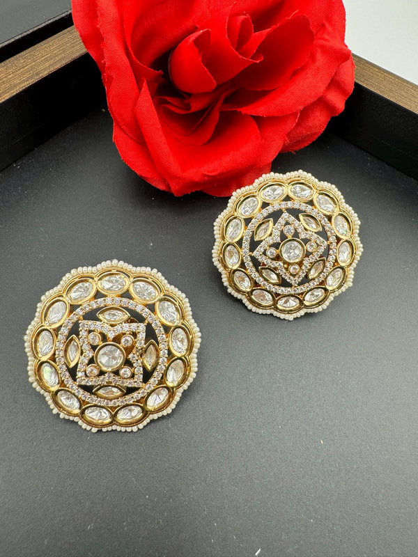 Tyaani inspired Designer Premium Moissanite Kundan and CZBig studs earrings