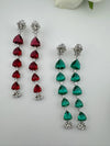 Premium Cubic Zirconia and glass stone in silver color is designer Inspired Statement Long earrings