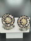 Black Beaded Mirror and Shell Oversized Stud earrings, cowrie/cowri Jewelry