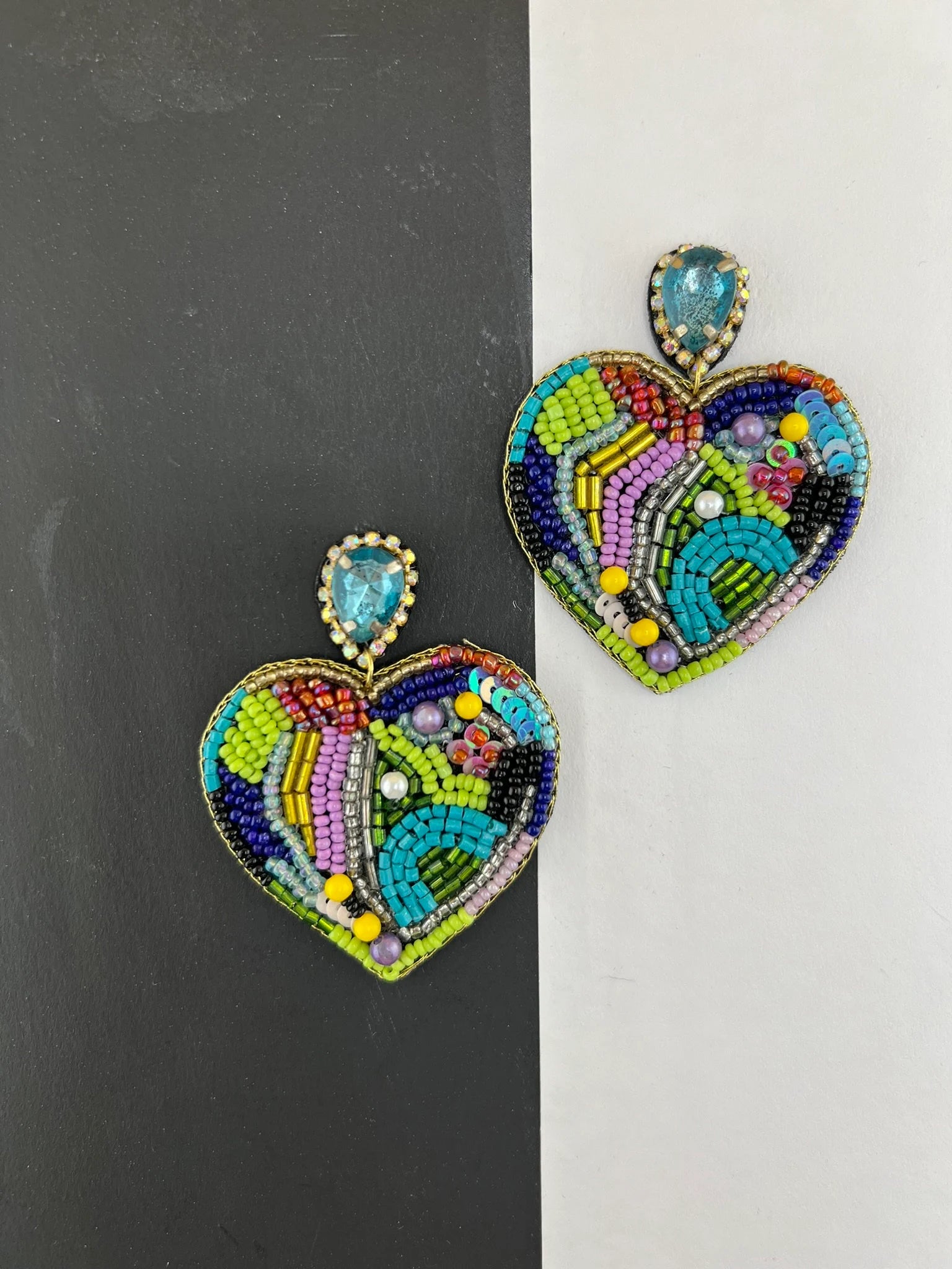 Colorful Heart Shaped Beaded earrings, quirky Handmade earrings