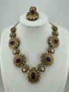 Amrapali inspired Premium fusion Necklace set in Moissanite, uncut Kundan, CZ and Doublet stones in matt gold finish with earrings
