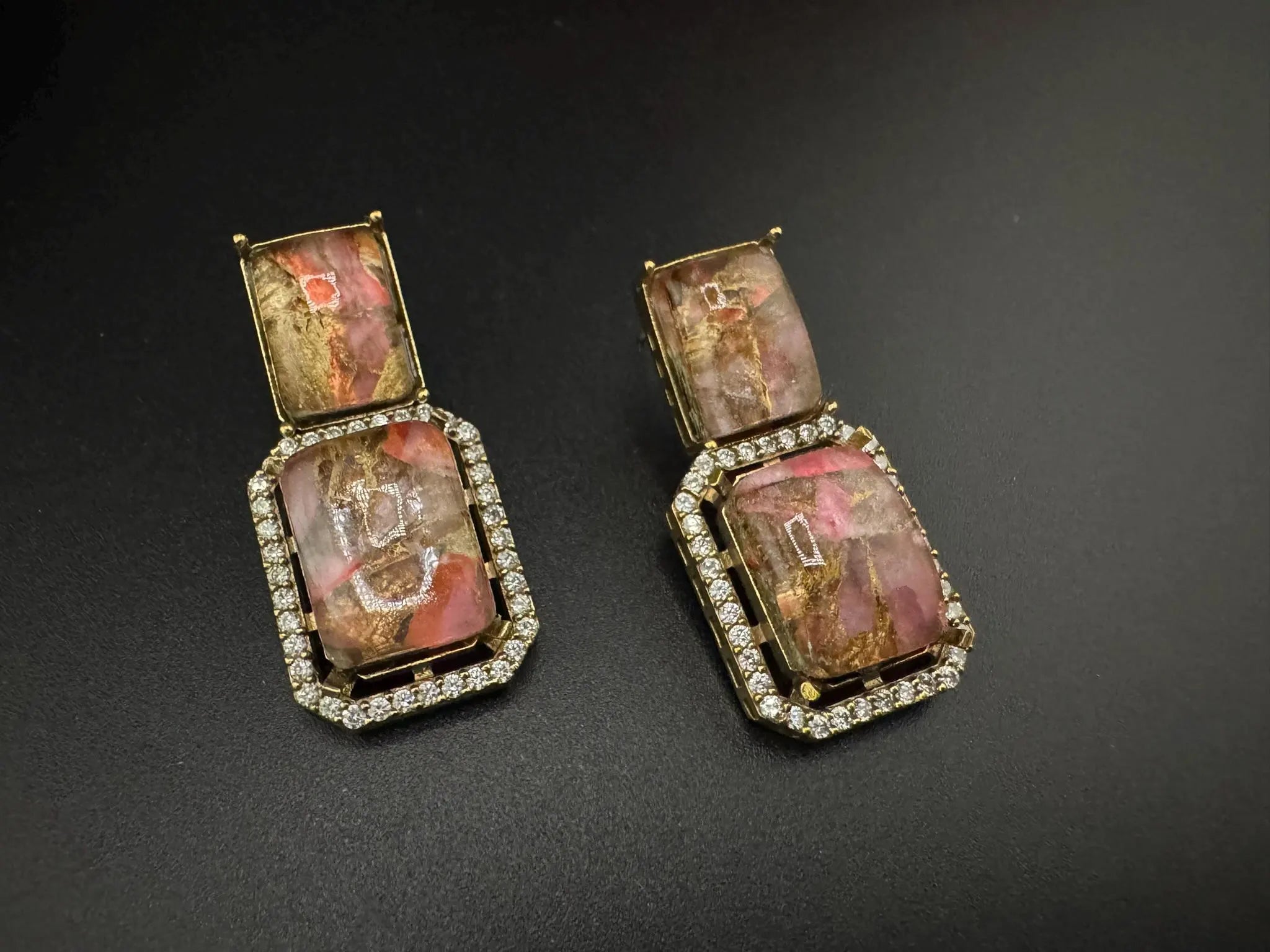 Premium Doublet Marble stone and Cubic Zirconia designer Drop earrings