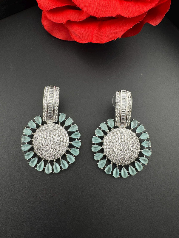 Premium Nano Setting Cubic Zirconia Chandelier earrings in Crystal stones in silver color Statement earrings