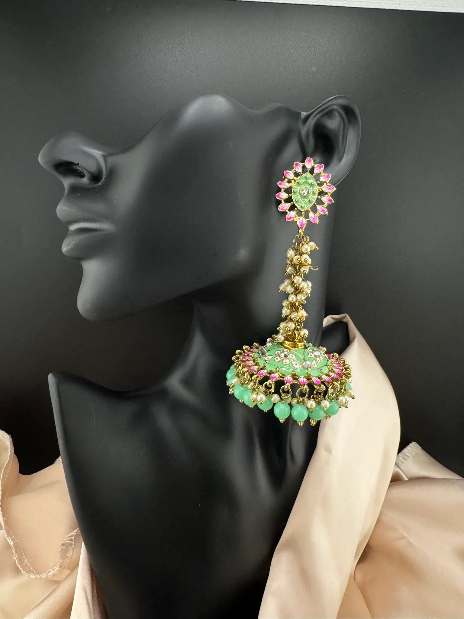 Long Jhumka with Minakari work, kundan and pearls details long Jhumka Earrings
