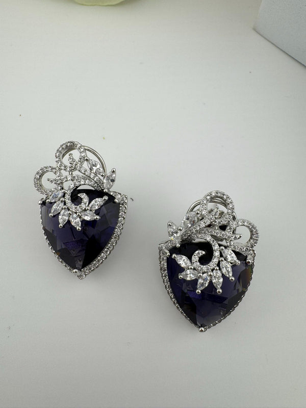 Premium Cubic Zirconia and Crystal stone in silver Polish Statement Studs earrings