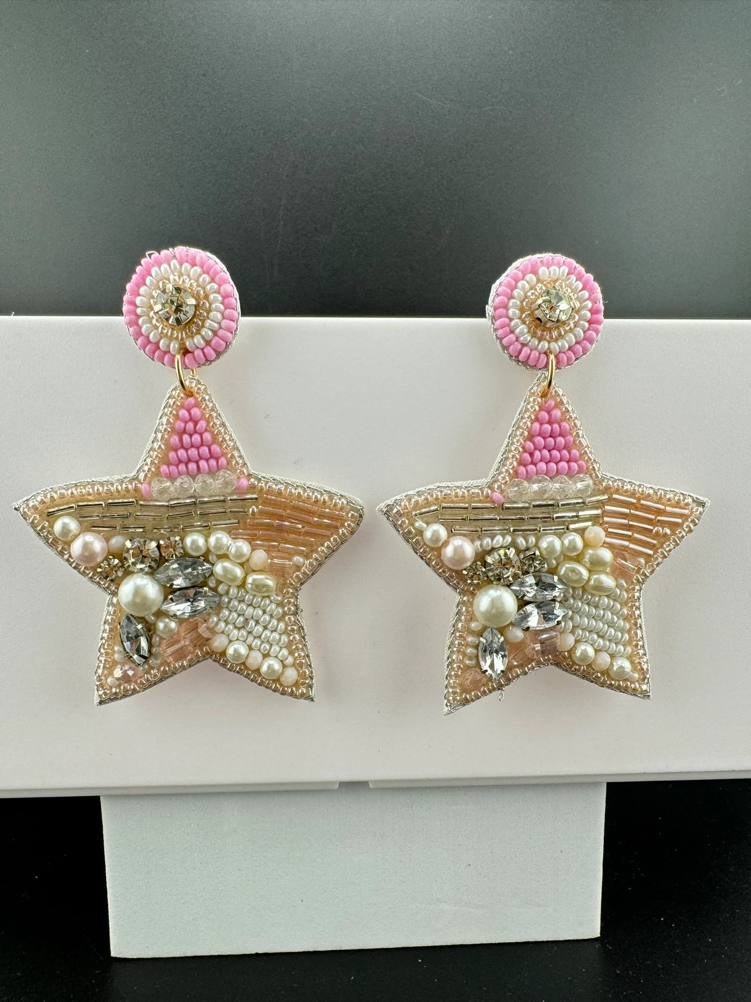 Beaded Baby Pink Glitter Star Quirky Beaded earrings