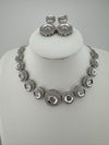 Premium American Diamond, Cubic Zirconia, Silver Polish, High Shine Sleek Necklace set with long earrings