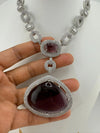Premium Long necklace in Cubic Zirconia and Wine doublet stones Necklace set with long earrings