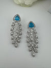 Leaf style Premium Cubic Zirconia, Crystal, Natural stone in silver color Long earrings