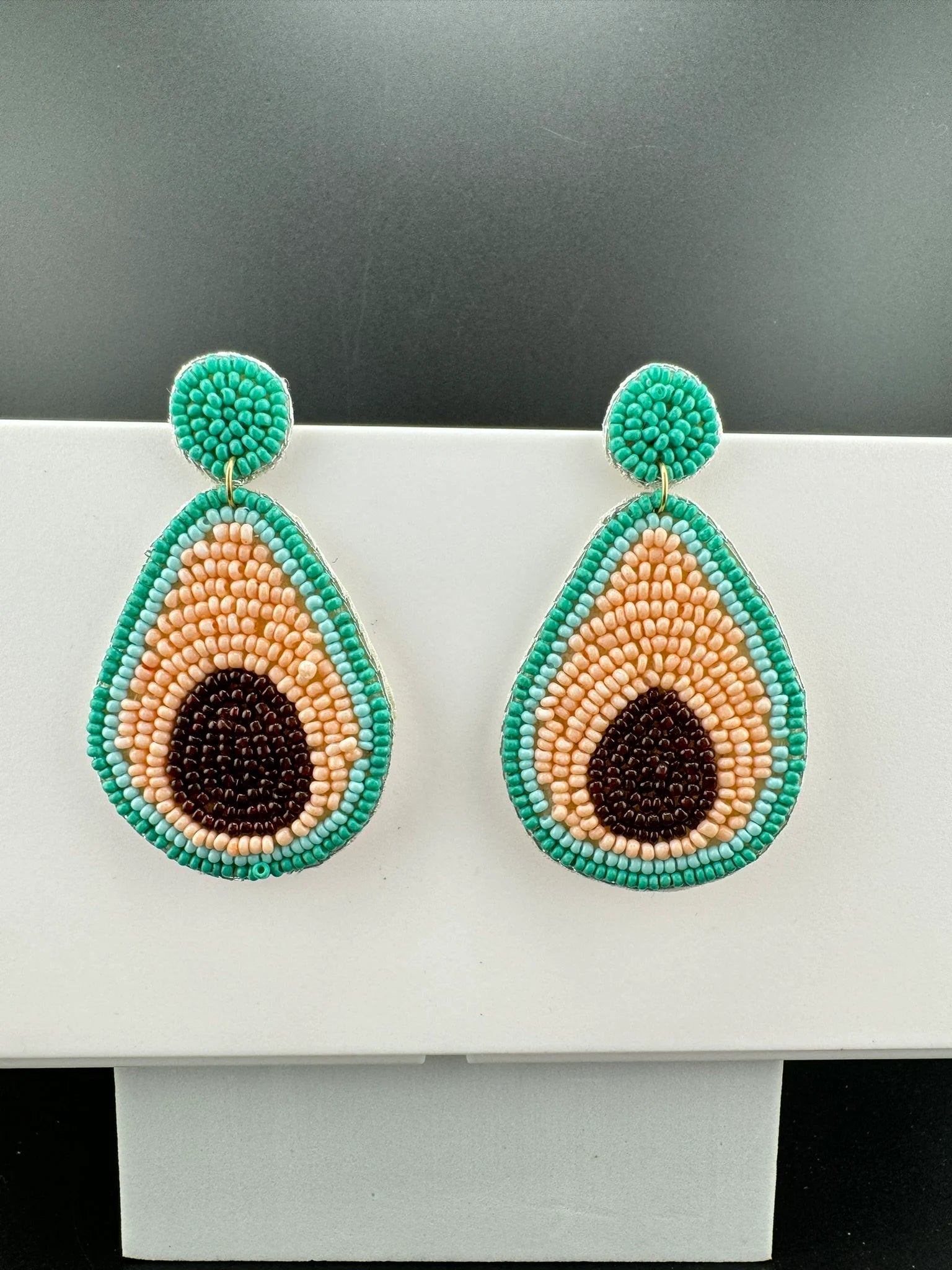 Pastel Pink Blue Avocado Beaded earrings, Quirky Earrings