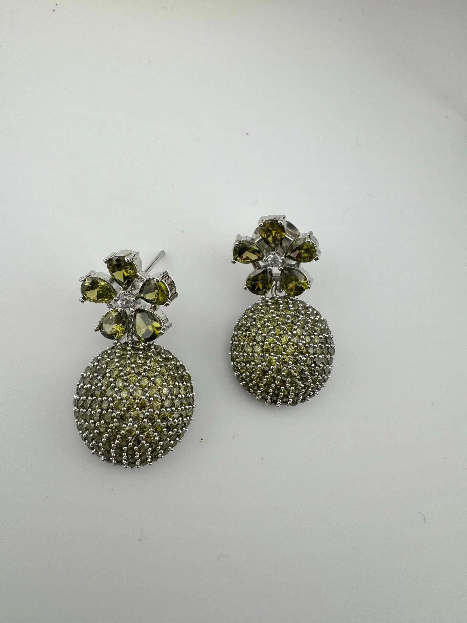 Premium Light Green Drop Earrings in Nano setting Cubic Zirconia and Stones
