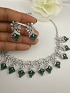 CZ Diamond Statement sleek Necklace Set, White Gold Plated Choker, 3D nature inspired