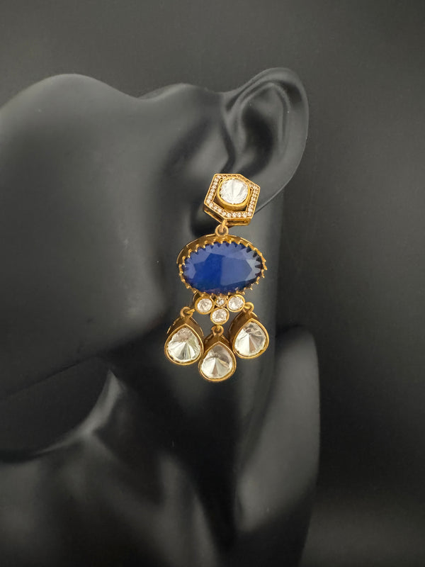 Gold Kundan, Stone Chandelier Drop Earrings, Bridal, Moissanite, CZ, Designer jewelry
