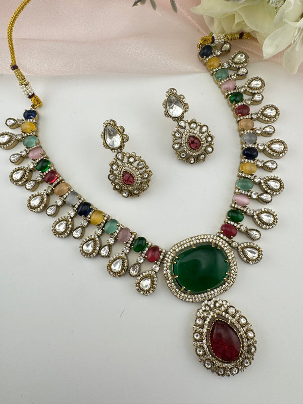 Kundan, Stones, CZ Gold Plated necklace set, Indian Bridal Jewelry set