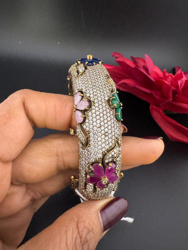 Openable Matt Gold Plated Bangle with Crystal Stones, CZ Nano Setting (Fits 2.6" Diameter)