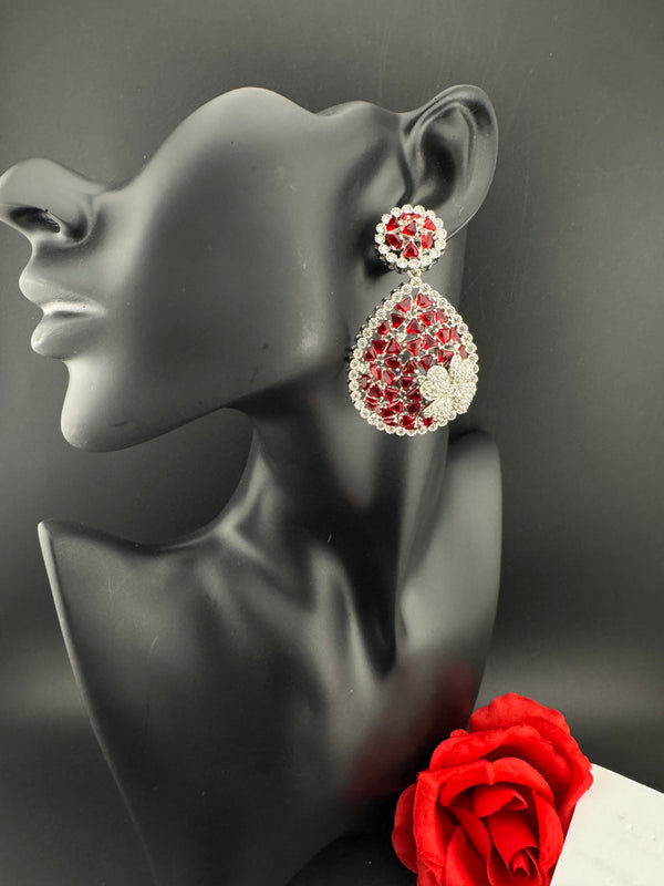 Premium Nano Setting of Cubic Zirconia in silver is designer Inspired Statement Drop Dangle earring/Unique Indian, Bridal, bridesmaid gift