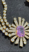 Swarovski Crystals and CZ Diamond star burst Necklace Set, Gold Plated set