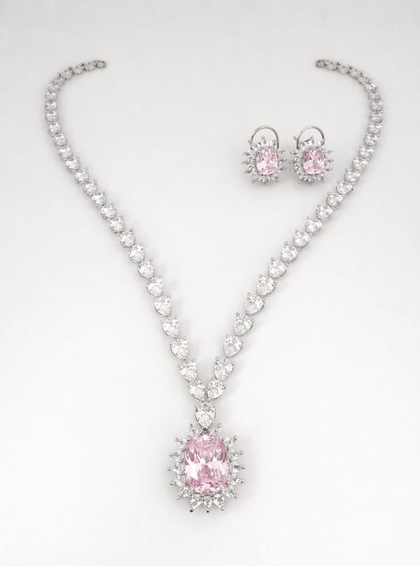 Swarovski Crystals and CZ Diamond all over Necklace Set, White Gold Plated set