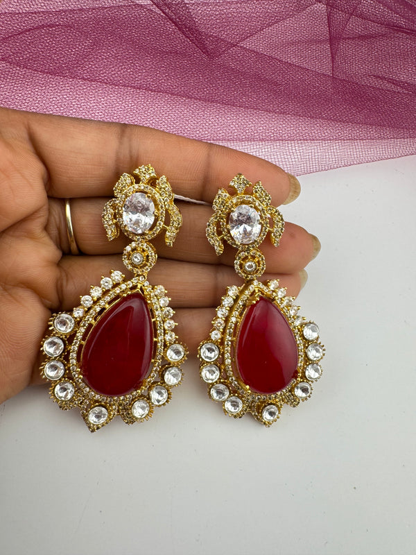 Tyani inspired, Shining Gold with kundan, doublet stone, CZ chandbali Drop earrings, Indian Jewelry