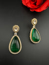 Green and Gold Kundan, Stone Chandelier Drop Earrings, Bridal, Moissanite, CZ, Designer jewelry