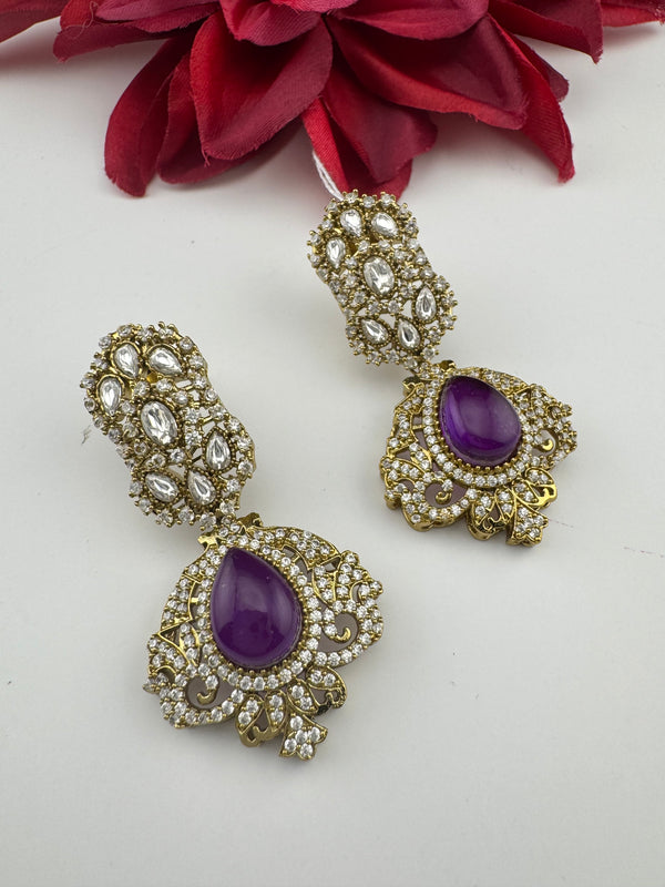 CZ, Kundan, Doublet Stone Chandelier Drop Earrings, Bridal, Moissanite, Designer jewelry