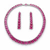 Swarovski Ruby Crystals and CZ Diamond All over Statement Necklace Set, White Gold Plated set