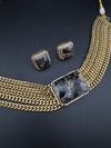 CZ, Mystic doublet stone, Antique gold tone Curb Link chain Choker necklace set with earrings