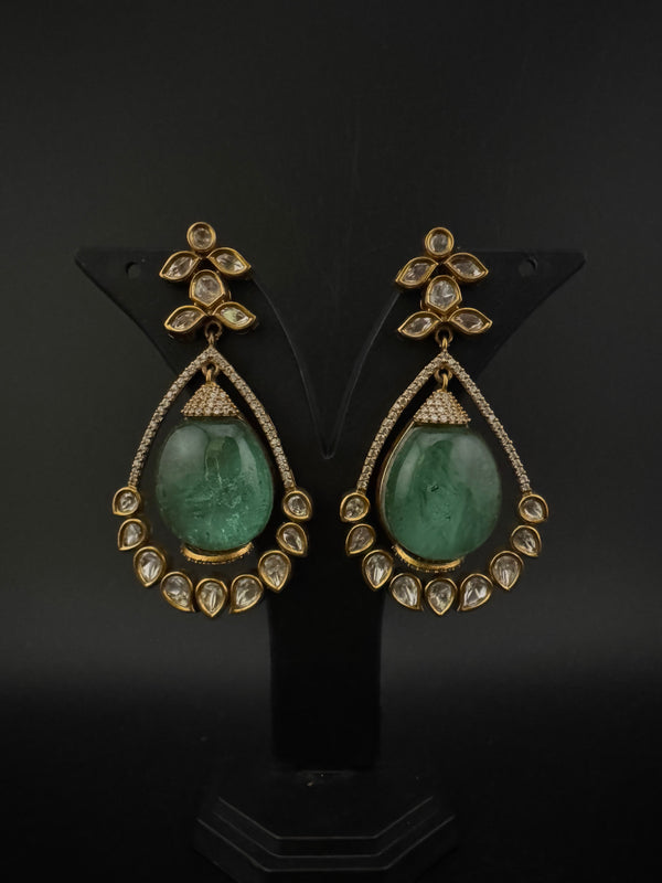 Kundan, CZ, Gold, Doublet Stone Chandelier Long Drop Earrings, Moissanite, CZ, Designer jewelry