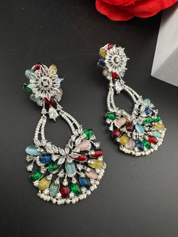 Premium Cubic Zirconia Pearl Chandelier Drop earrings is designer Inspired, Statement Drop Dangle earring, Bridal, Party, Wedding jewelry,