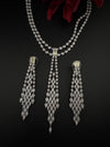 Crystals and CZ Diamond Statement double Layered Necklace Set, White Gold Plated Choker set