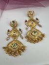 Kashmiri style, brass, stone and pearls chandbali oversized earrings, Indian Jewelry