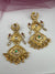 Kashmiri style, brass, stone and pearls chandbali oversized earrings, Indian Jewelry