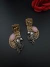 Antique Gold, Oxidized, Carved Stones Chandbali Dangle Earrings, Amrapali inspired Designer jewelry